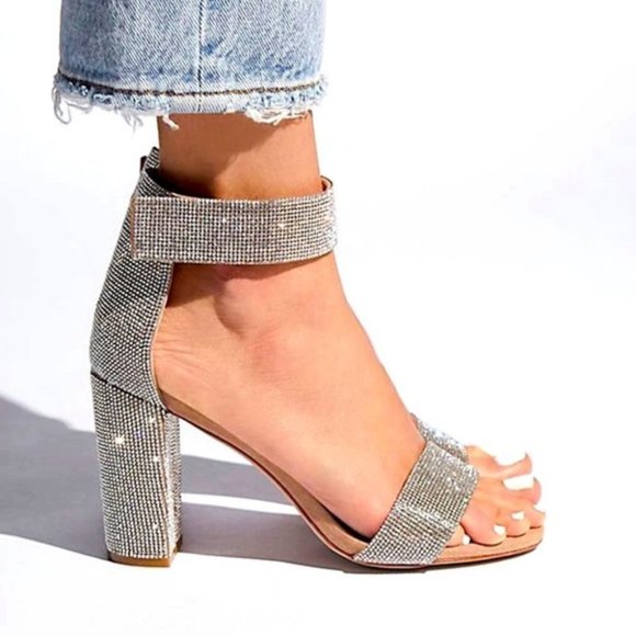 Jeffrey Campbell Shoes - Jeffrey Campbell Lindsay Crystal Ankle Strap Sandal Heels Silver Sz 9.5